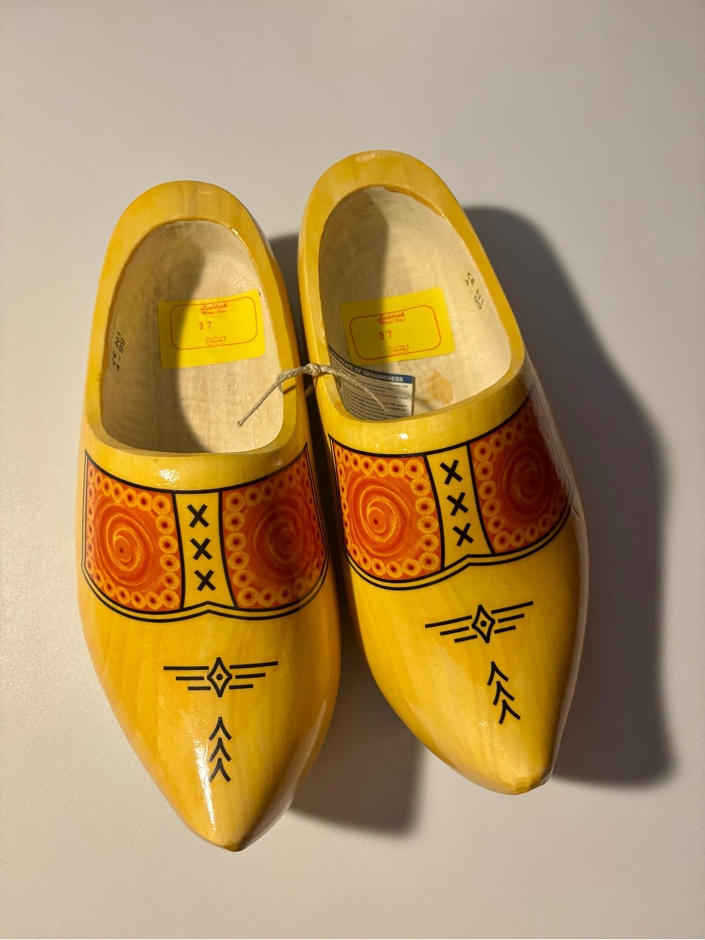 NWT Vintage Dutch Wooden Clogs Klompen Yellow Amsterdam Sz 37 Laddrak Holland